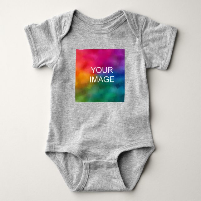 Custom Heather Grey Add Text Upload Photo Image Baby Bodysuit (Front)
