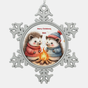 Custom Hedgehog Christmas Snowflake Pewter Christmas Ornament