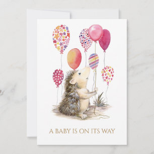 Custom Hedgehog with pink balloon Baby Shower Invitation
