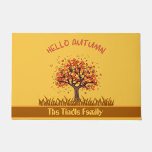 Custom "Hello Autumn" Colourful Fall Leaves Doorma Doormat
