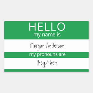 Custom HELLO My Name Pronouns Is Badge Rectangular Sticker