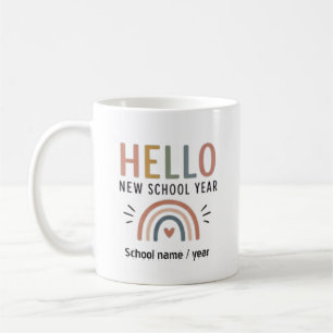Custom Hello New School Year Cute Pastel Rainbow Coffee Mug