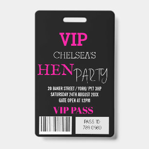 Custom Hen Party Festival Access Pass VIP   ID Badge