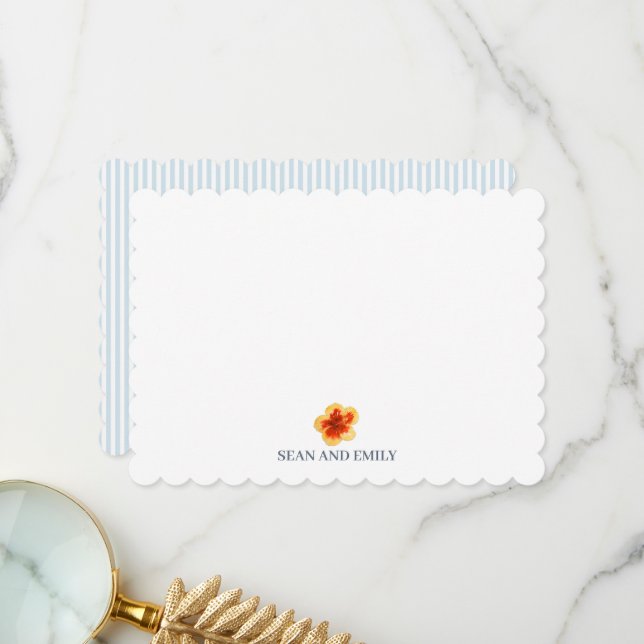 Custom Hibiscus Nature Painting Stationary Thank You Card (Front/Back In Situ)