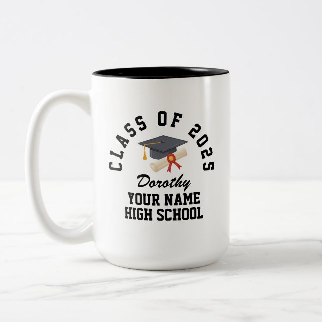 Custom high school graduation party Two-Tone coffee mug (Left)