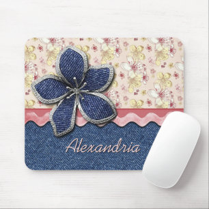 Custom Hip Denim Jeans Cute Pastel Floral Pattern Mouse Pad