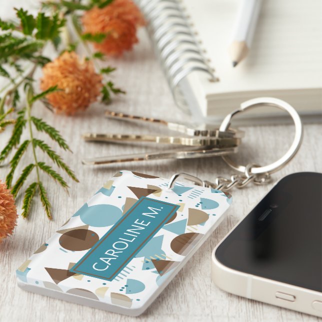 Custom Hip Geometric Modern Abstract 50s Pattern Key Ring (Front Right)