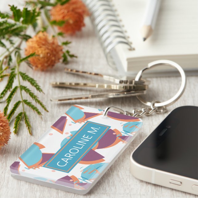 Custom Hip Geometric Modern Abstract 50s Pattern Key Ring (Front Right)