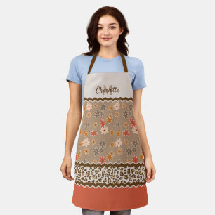Custom Hip Leopard Spots Retro Floral Pattern Apron