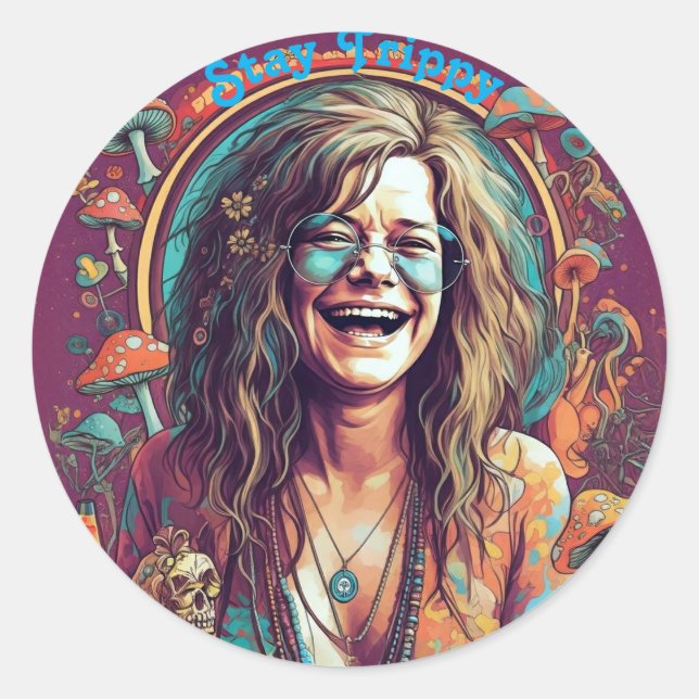 Custom Hippie Boho Stay Trippy Vibes Personalise  Classic Round Sticker (Front)
