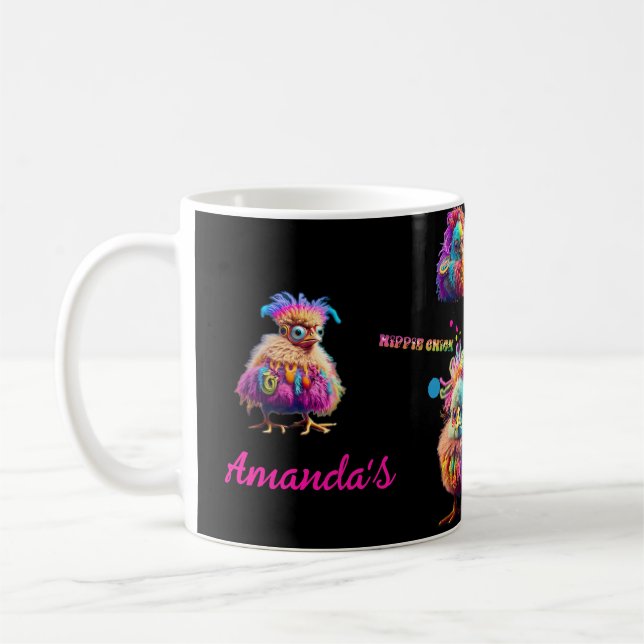 Custom Hippie Chick Paint Splatter Groovy Coffee Mug (Left)