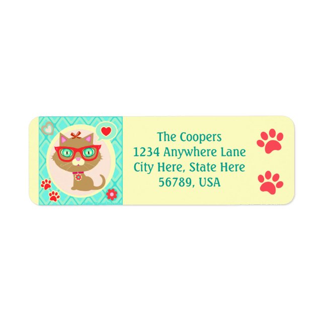 Custom Hipster Cat  Return Address Labels (Front)