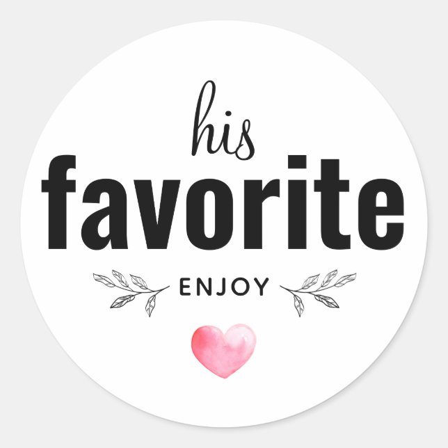 Custom His Favourite Wedding Favour Classic Round Sticker (Front)