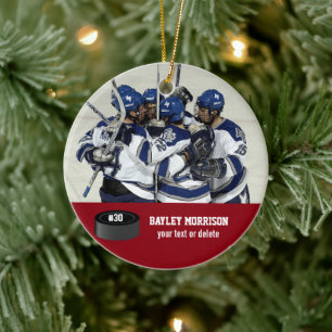 Custom Hockey Photo Player Name, Team & Number Ceramic Ornament
