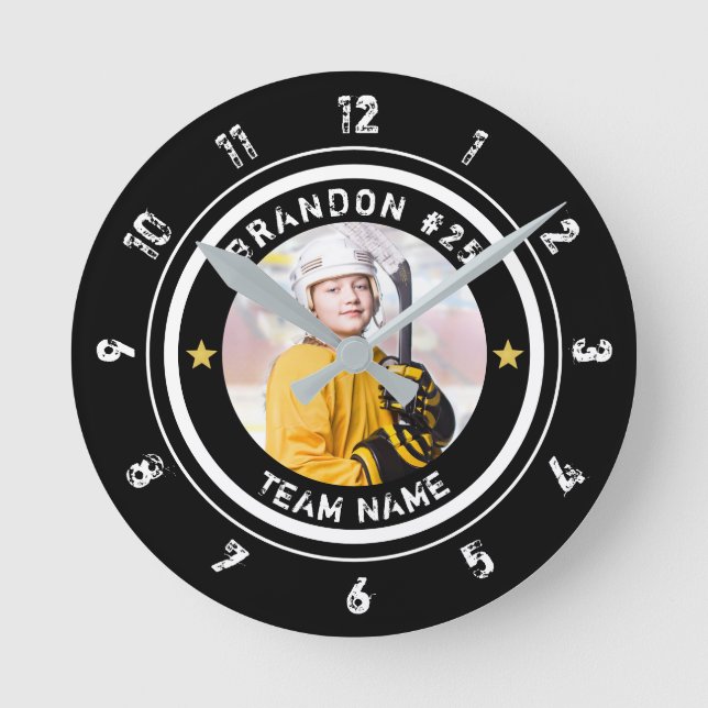 Custom Hockey Player Number Photo Your Colour Round Clock (Front)