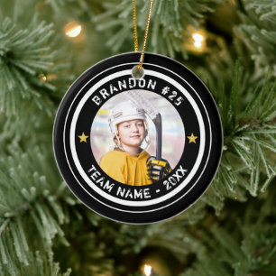 Custom Hockey Player Number Team Photo Your Colour Ceramic Ornament