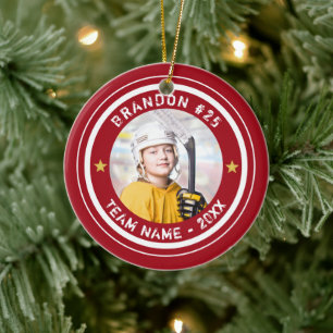 Custom Hockey Player Number Team Photo Your Colour Ceramic Ornament