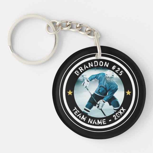 Custom Hockey Player Photo Your Colour Key Ring (Front)