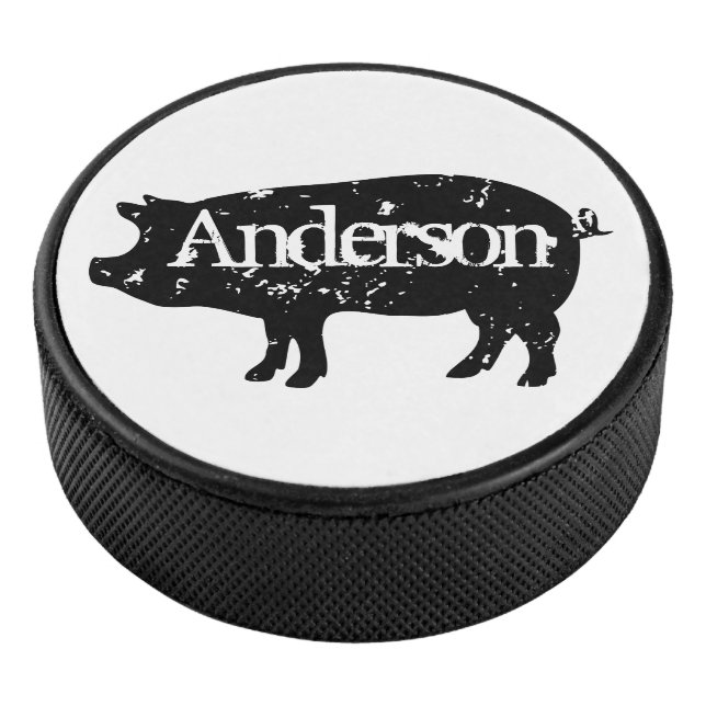 Custom hockey puck with vintage pig logo (3/4)