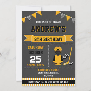 Custom Hockey Sports Birthday Invitation