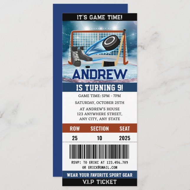 Custom Hockey Ticket  Birthday Decorations Invitation (Front/Back)