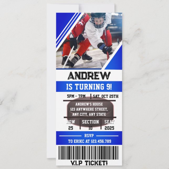 Custom Hockey Ticket Sports Birthday with Photo Invitation (Front)