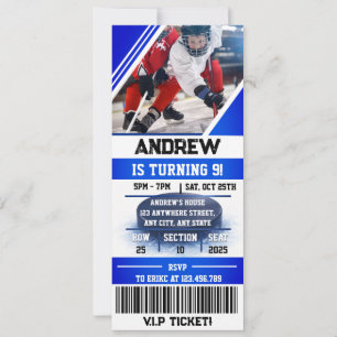Custom Hockey Ticket Sports Birthday with Photo Invitation