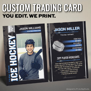 Custom Hockey Trading Card, Blue Power Player Calling Card