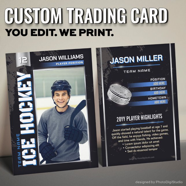 Custom Hockey Trading Card, Blue Power Player Calling Card (Custom Hockey Trading Card, Blue Power Player Card)