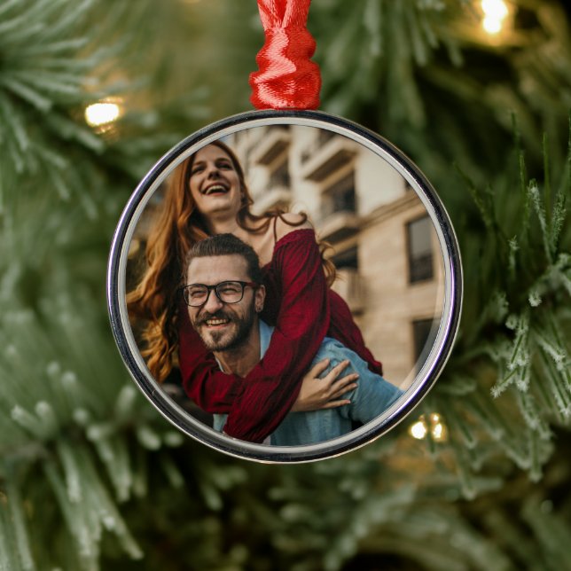 Custom Holiday Fun Photo Metal Ornament (Tree)