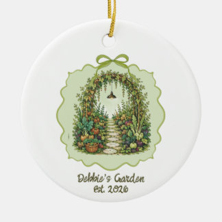 Custom Holiday Gift for a Gardener. Vintage Garden Ceramic Ornament