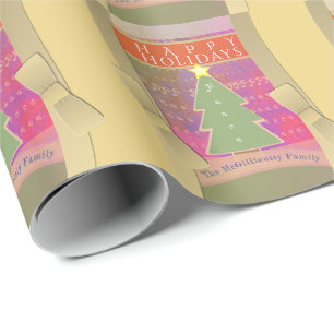 Custom Holiday Greeting, Name w/Xmas tree Wrapping Paper