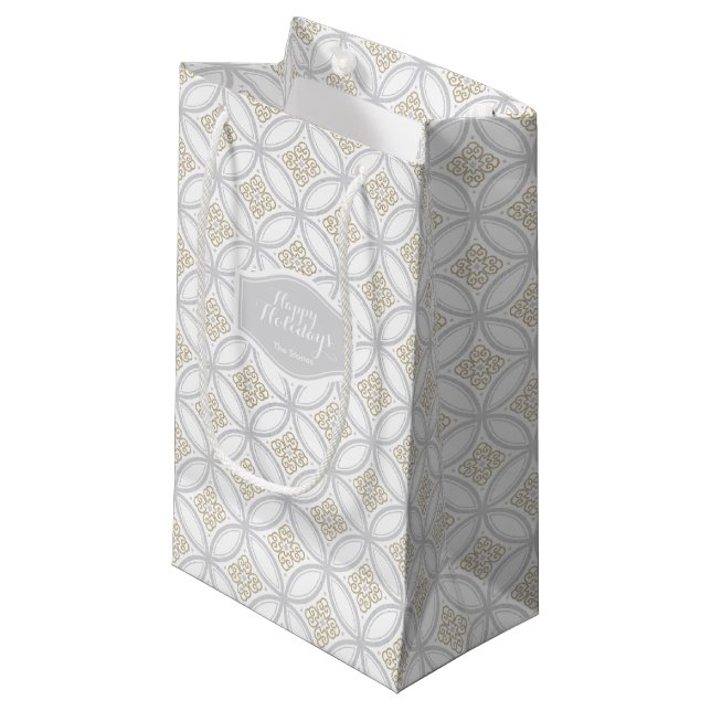 Custom holiday grey Moroccan circle pattern Small Gift Bag (Front Angled)