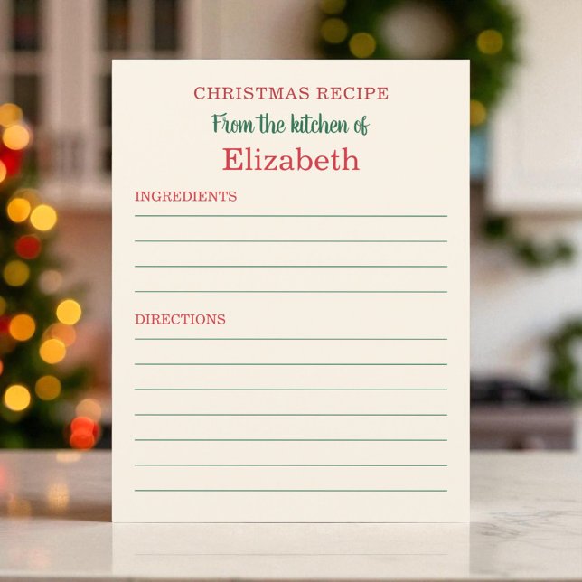 Custom Holiday Kitchen Christmas Recipe Card  (Creator Uploaded)