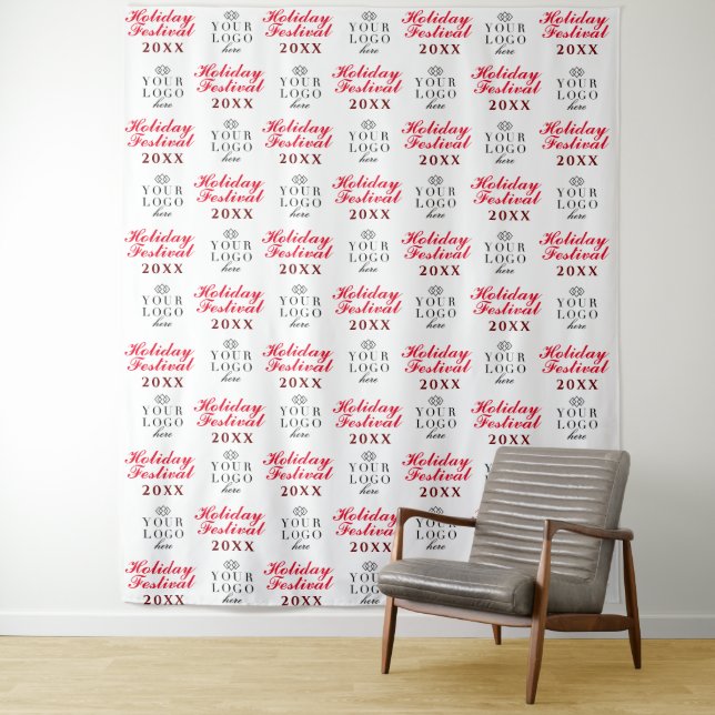 Custom Holiday Party Step and Repeat Backdrop Tapestry (In Situ)
