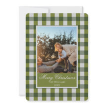 Custom Holiday Photo Card On Green Gingham