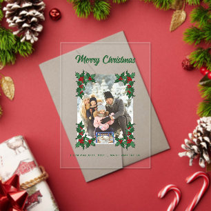 Custom Holiday Photo Card with Holly Accents Acrylic Invitations