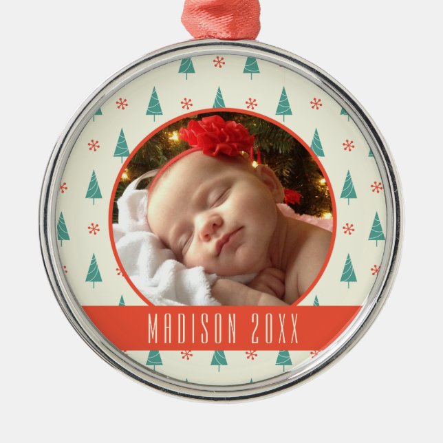 Custom Holiday Photo | Christmas Tree & Snowflakes Metal Tree Decoration (Front)