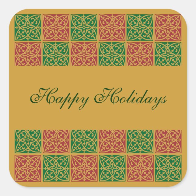 Custom Holiday Red and Green Pattern Square Sticker (Front)