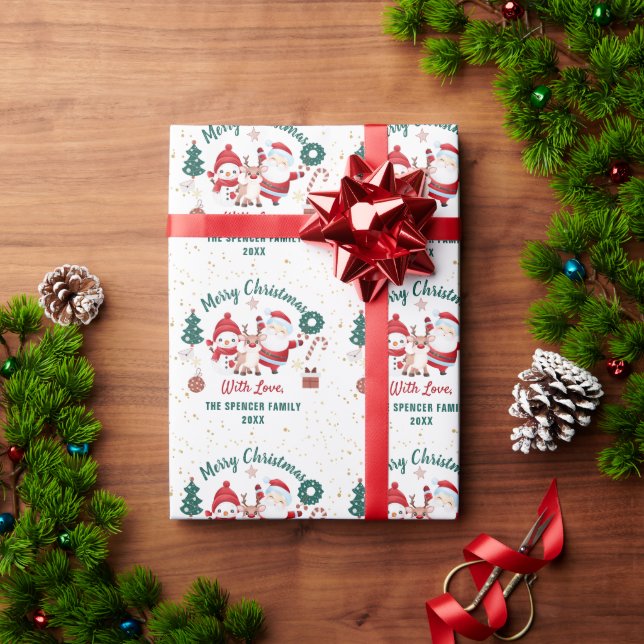 Custom Holiday Santa Deer Snowman Merry Christmas Wrapping Paper (Holiday Gift)