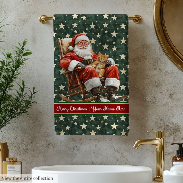 Custom Holiday Santa Watercolor Bath Towels (Custom Holiday Santa Watercolor Bath Towels)