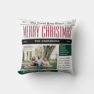 Custom Holiday Times Newspaper Christmas Photo Cushion