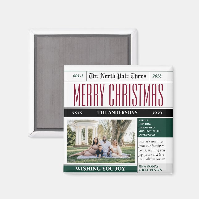 Custom Holiday Times Newspaper Christmas Photo Magnet (Front/Back)