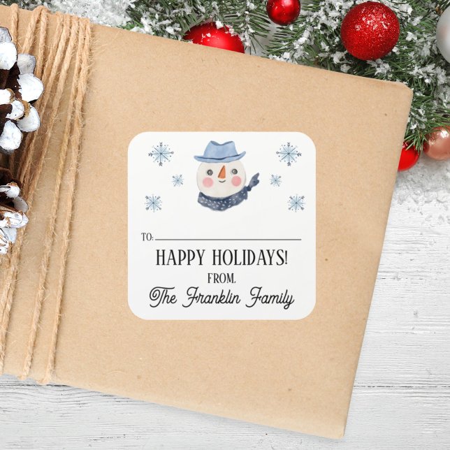 Custom Holiday Vintage Snowman To & From Square Sticker (Creator Uploaded)