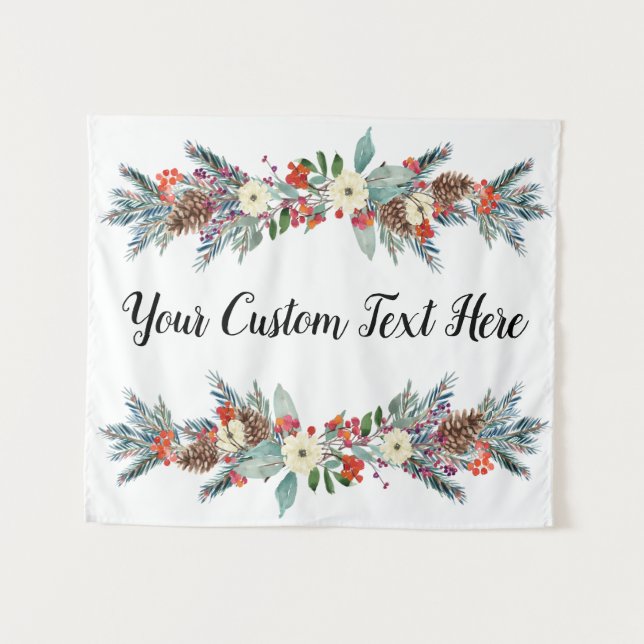 Custom Holiday Wedding Reception Winter Photobooth Tapestry (Front (Horizontal))