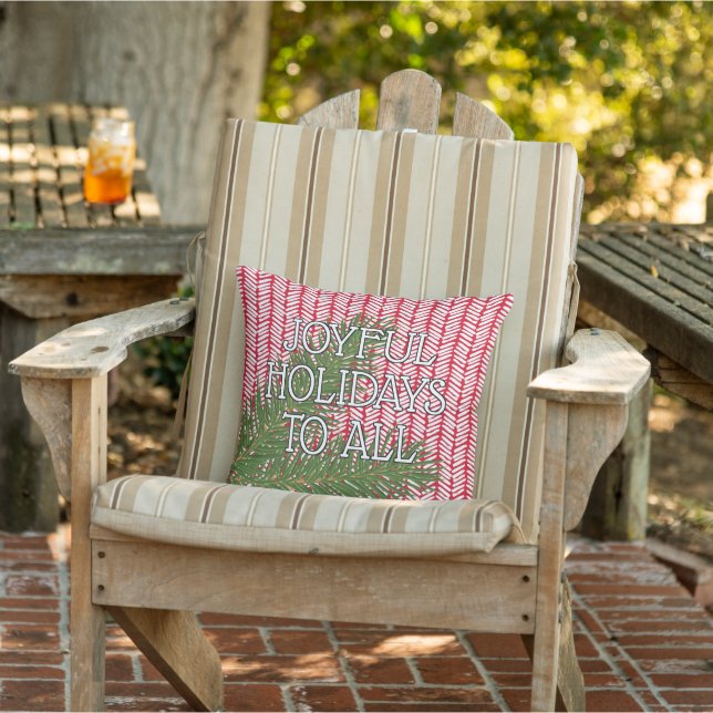 Custom Holiday Wish on Modern Red White Chevron Cushion (Chair)