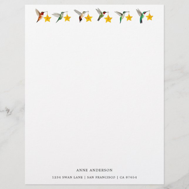 Custom Holidays Hummingbirds  Stationery Letterhead (Front)