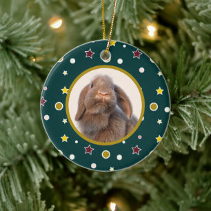 Custom Holland Lop Rabbit Christmas Photo Ceramic Ornament