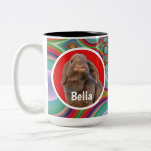  Custom Holland Lop Rabbit Photo Name Rainbow Art Two-Tone Coffee Mug