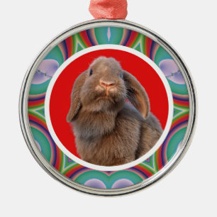Custom Holland Lop Rabbit Photo Rainbow Art Metal Ornament